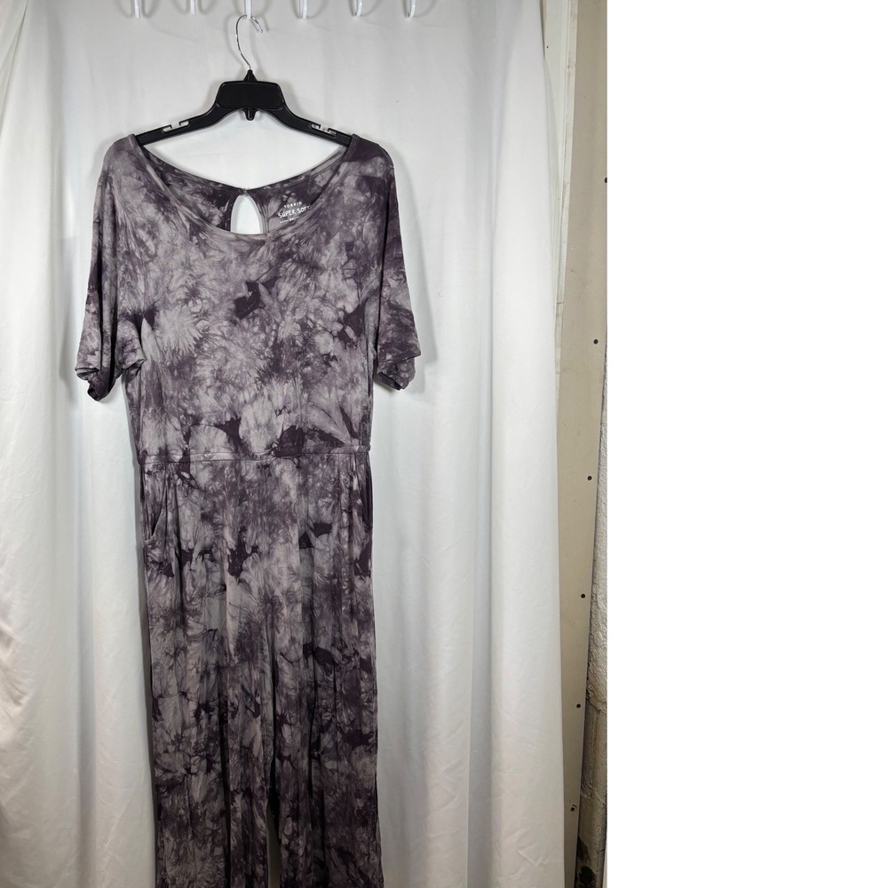Torrid Super Soft Knits Grey Tie Dye Wide Leg Jumpsuit Womens Plus Size 2 2X
